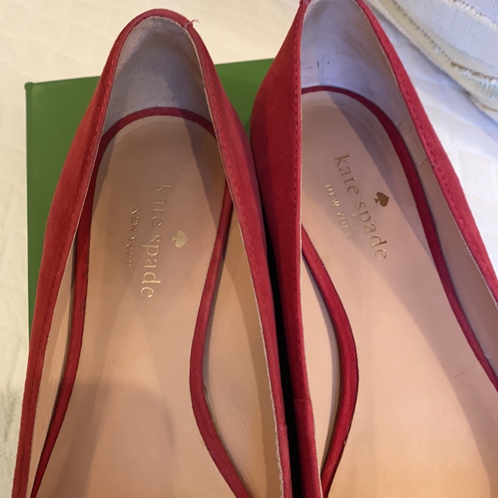 Kate Spade Size 7.5 M Red Kid Suede Flats Enna - Picture 4 of 10
